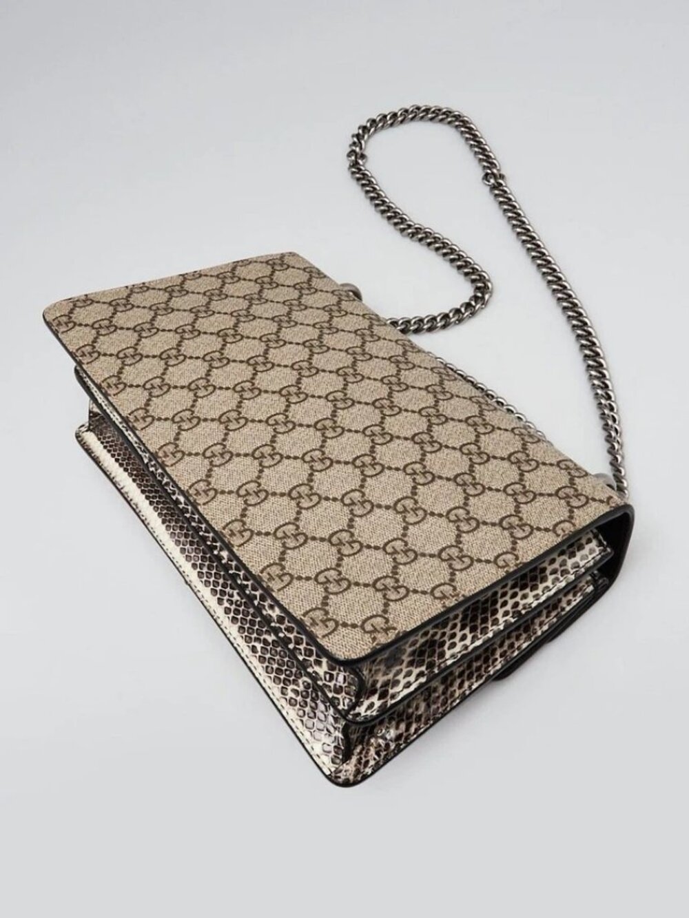 Gucci Beige GG Supreme Coated Canvas and Python Embroidered Dionysus Small - Picture 3 of 12